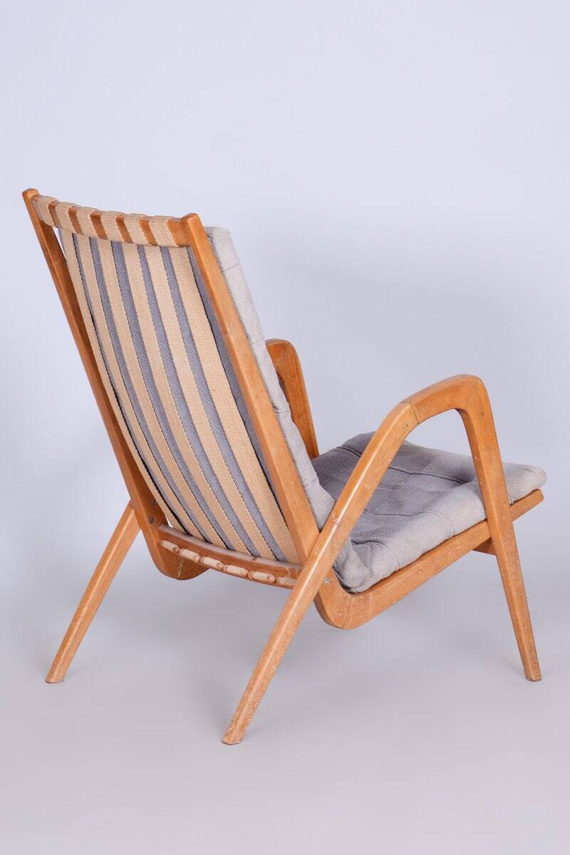 Mid-Century Czech Grey Armchair in Oak attributed to Jan Vanek, 1950s