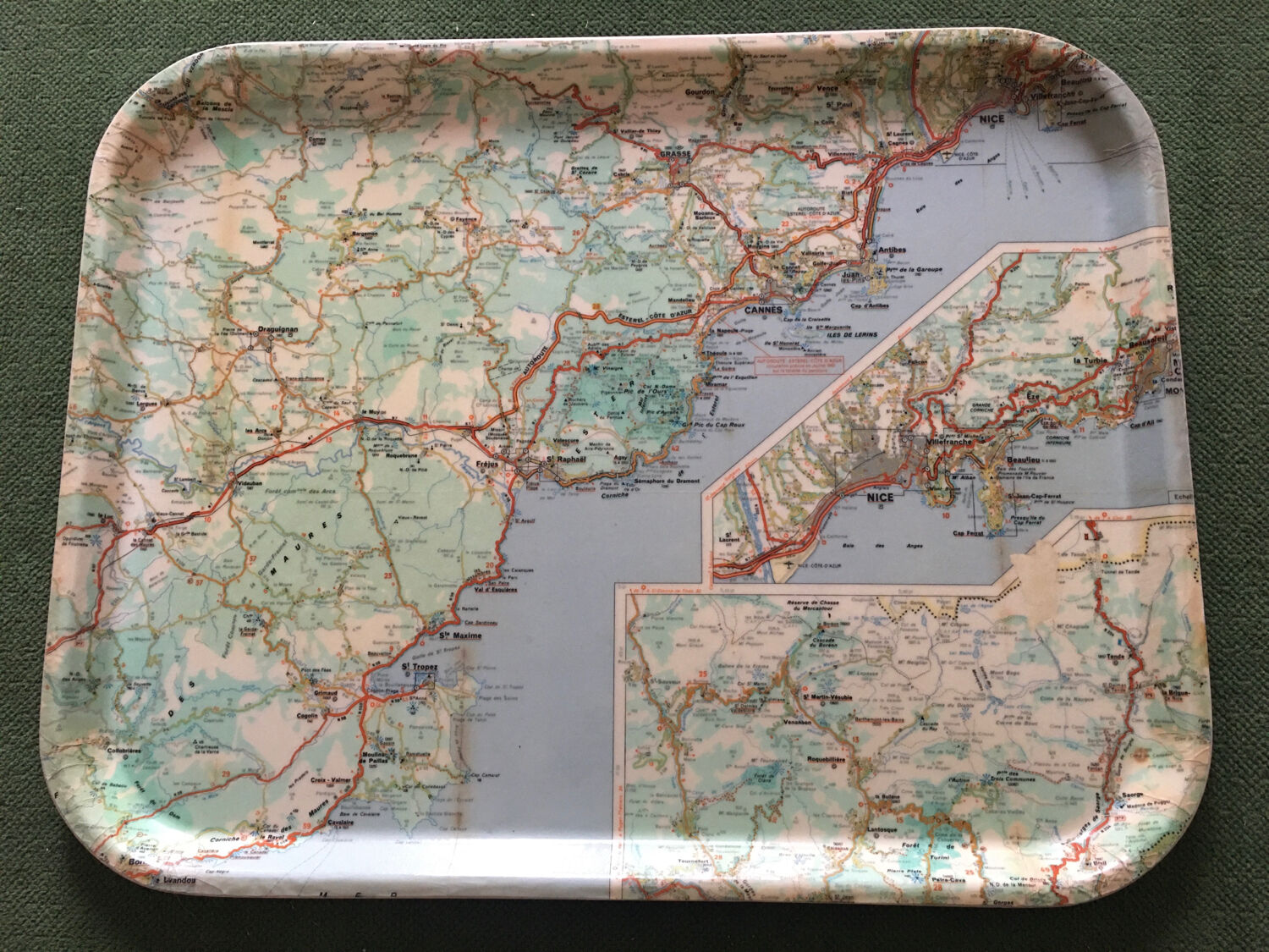 Vintage Côte d'Azur road map tray