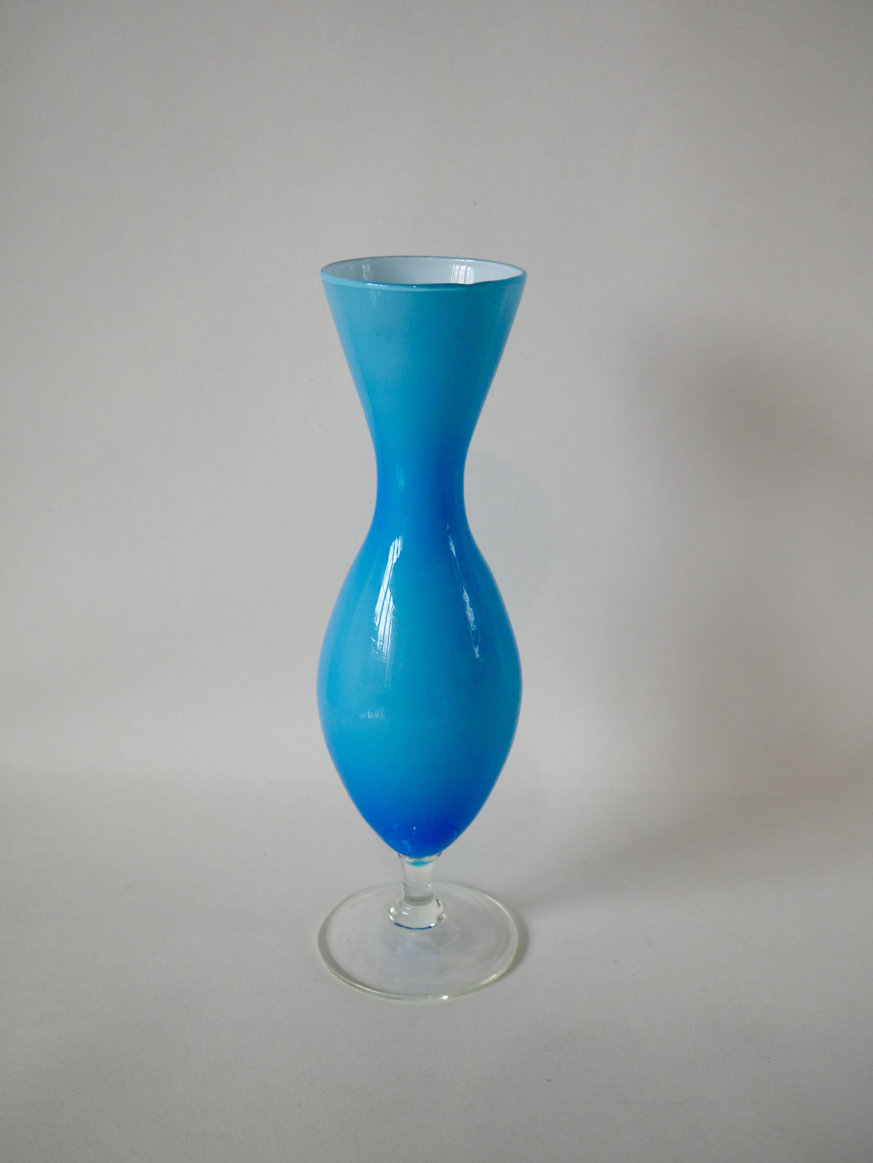Designer vase in blue opaline from the 60s