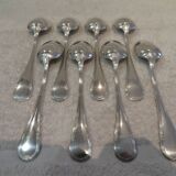 8 Louis XVI style silver plated dessert spoons with Mornier rushes 18.6cm