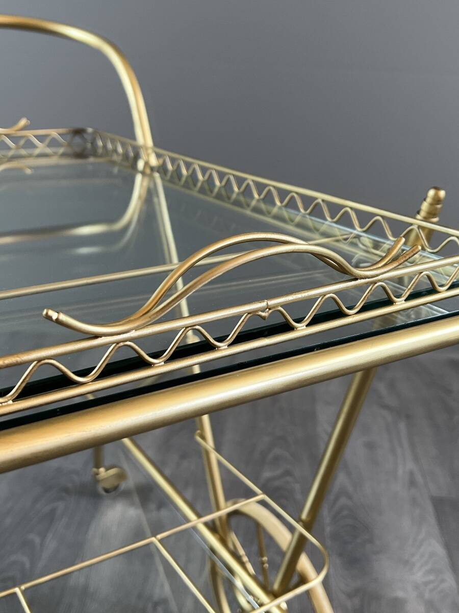 Rolling table cart in brass and glass, 20th century