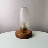 Vintage wooden table lamp with glass lampshade, 80s