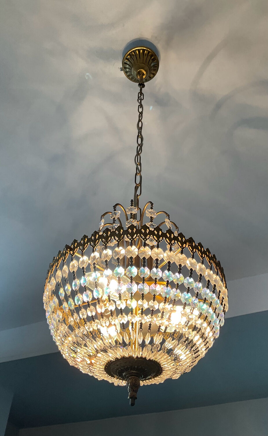 Brass tassel basket chandelier