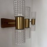 Paire d'applique vintage, laiton et verre moulé, Suède 1960