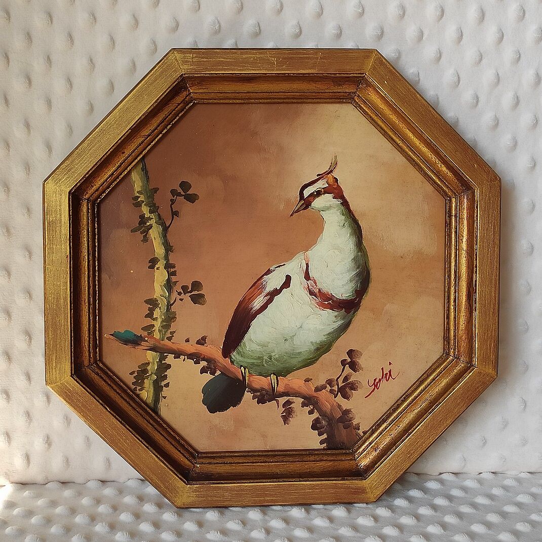 Tableau oiseau bois peint