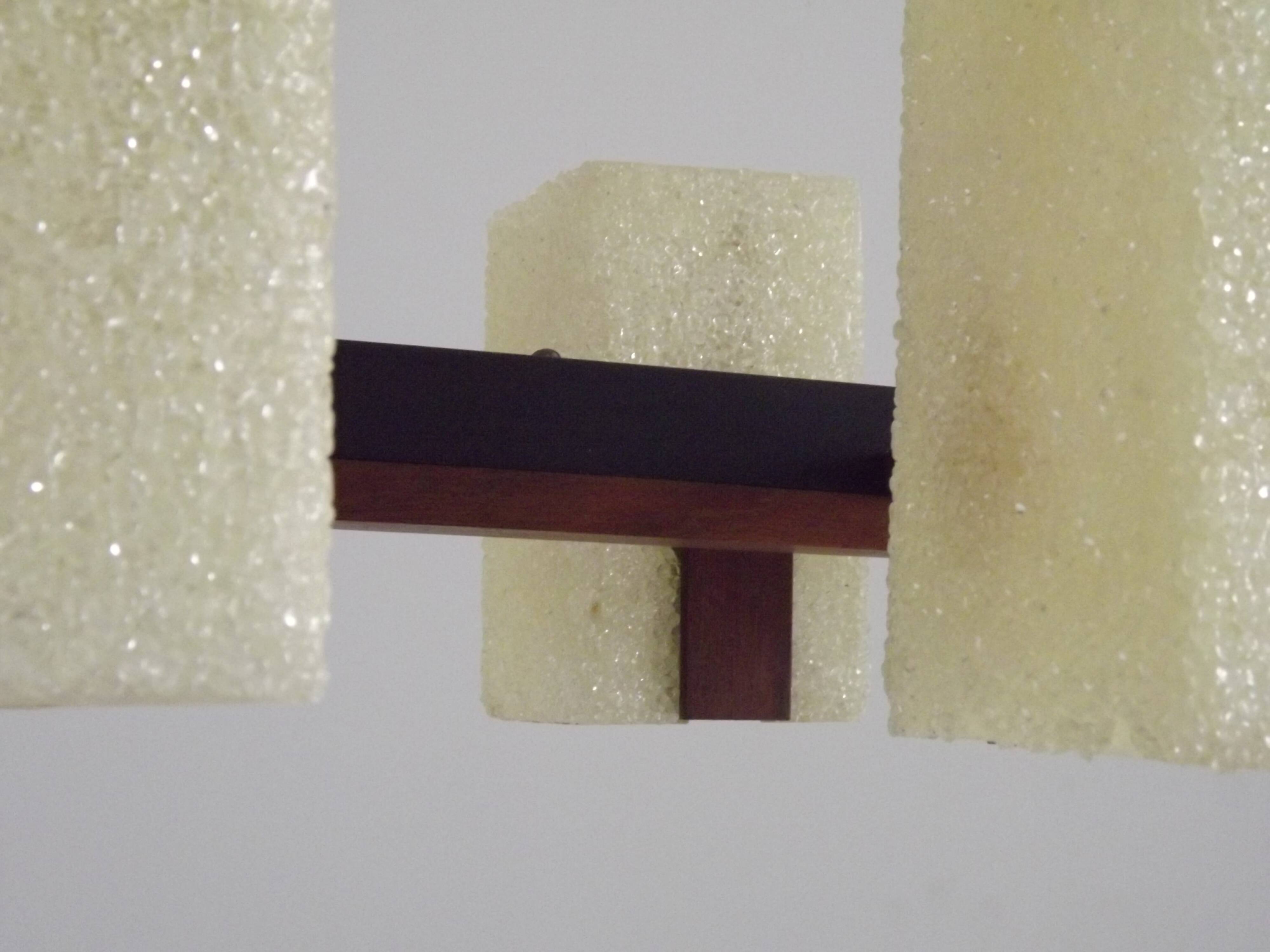 Vintage Retro Scandinavian Style 6 Light Teak Brass & Perspex Chandelier 4444