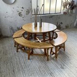 Set of round table and 4 rounded benches, 1950