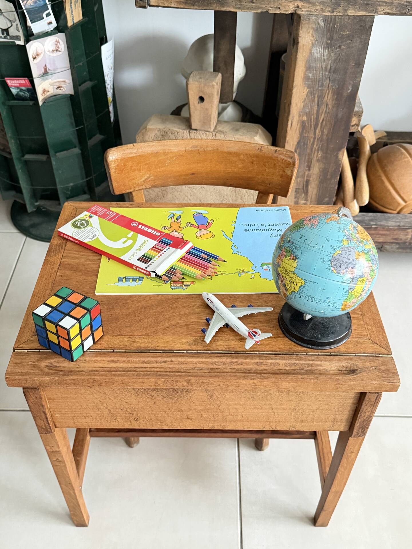 School desk and chair set stamped Baumann