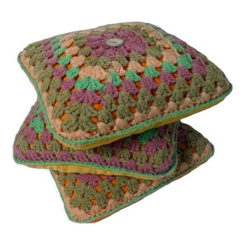 3 vintage crochet cushions