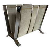 Chrome and suede calfskin magazine rack 1970