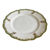 Vintage grand plat de service rond vert à dorures en porcelaine de Lim