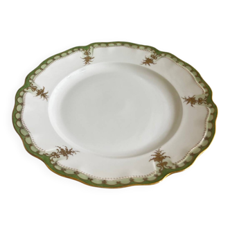 Vintage large round green porcelain serving platter with gold trim from Lim