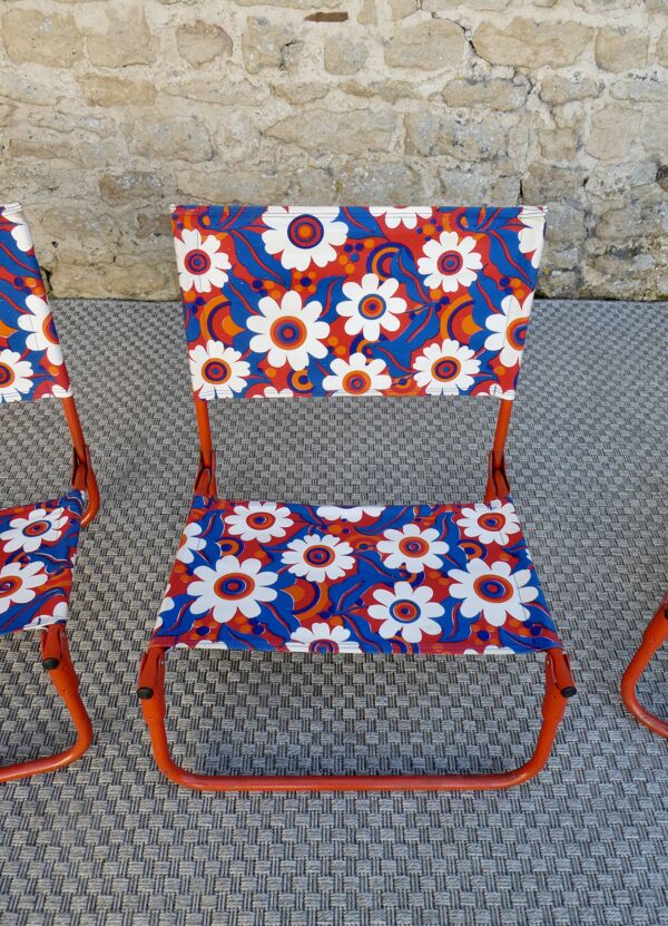 3 chaises pliantes rétro, camping, plage, vers 1970