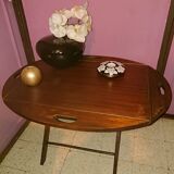 Table basse en bois de teck, de forme ovale, repliable style bateau 1970