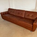 Retro vintage Danish 3 person Svend Skipper sofa in chestnut brown leather