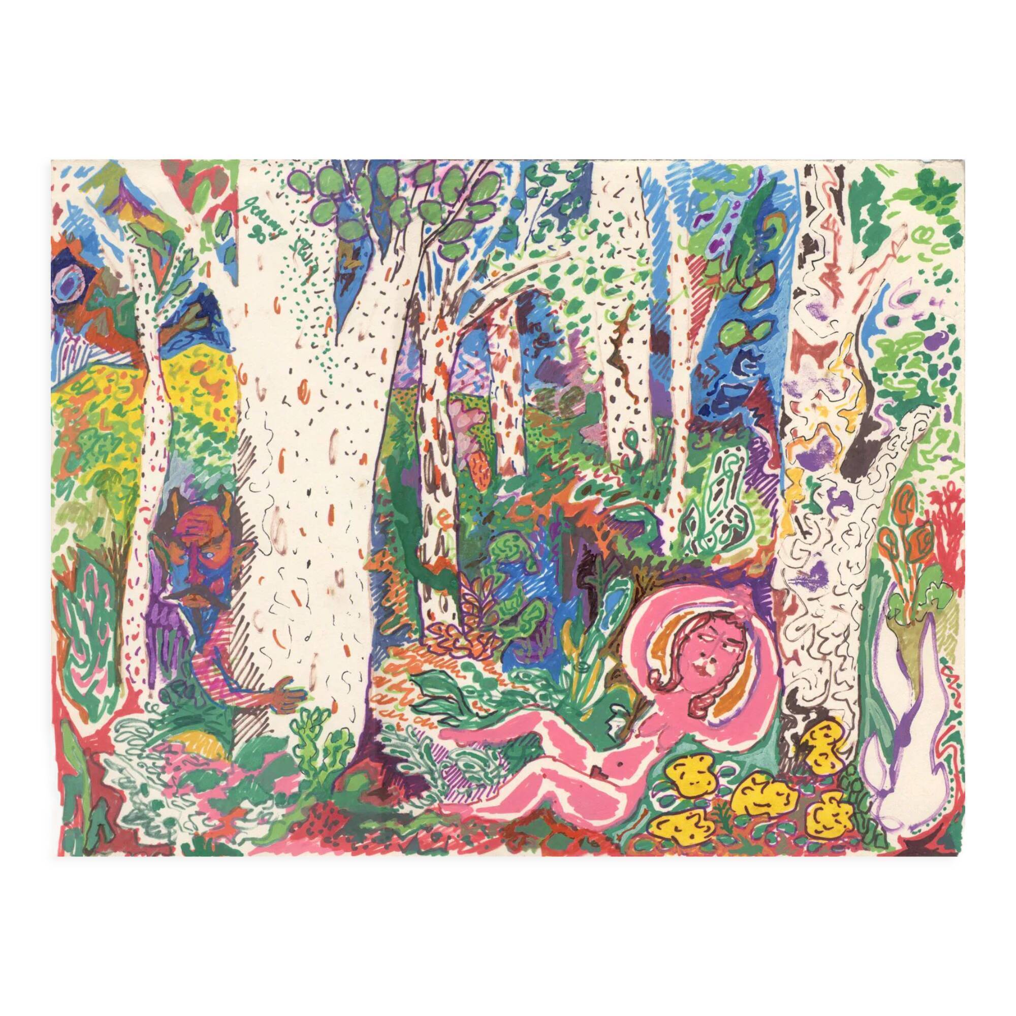 Jeremy Steig, 1990, dessin original de techniques mixtes