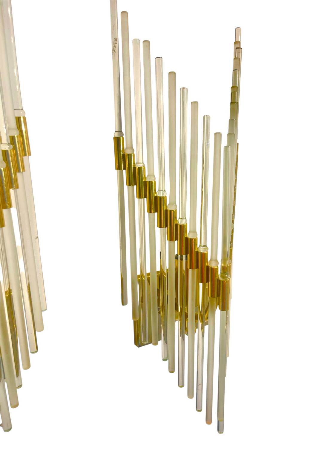 Pair of Murano glass wall lamps with gilded structure, Sciolari, Italy 1970