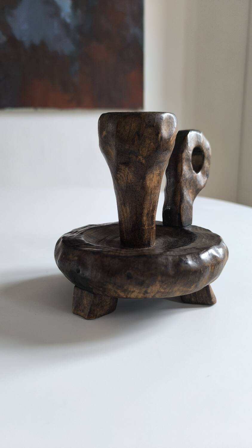 Brutalist wooden candle holder 1960