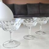 Lot.4. x Cut crystal champagne glasses. Baccarat style. Scale patterns. Multifaceted hexagonal foot