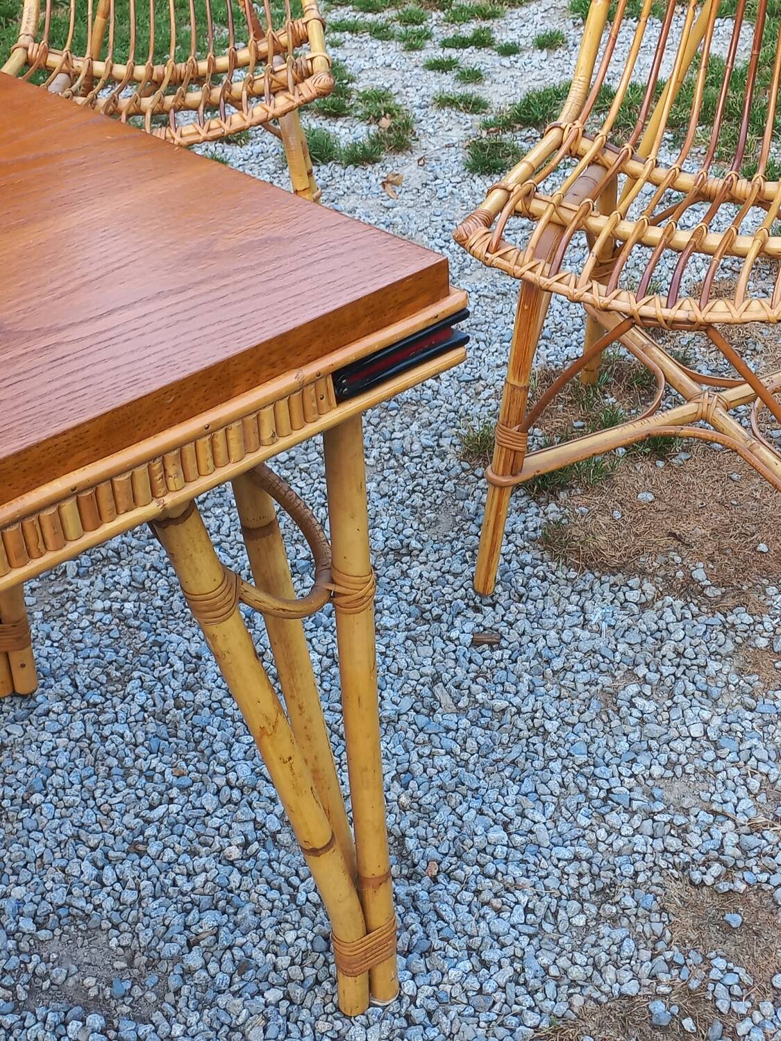 Vintage dining room attributed to Audoux and Minet in bamboo and rattan