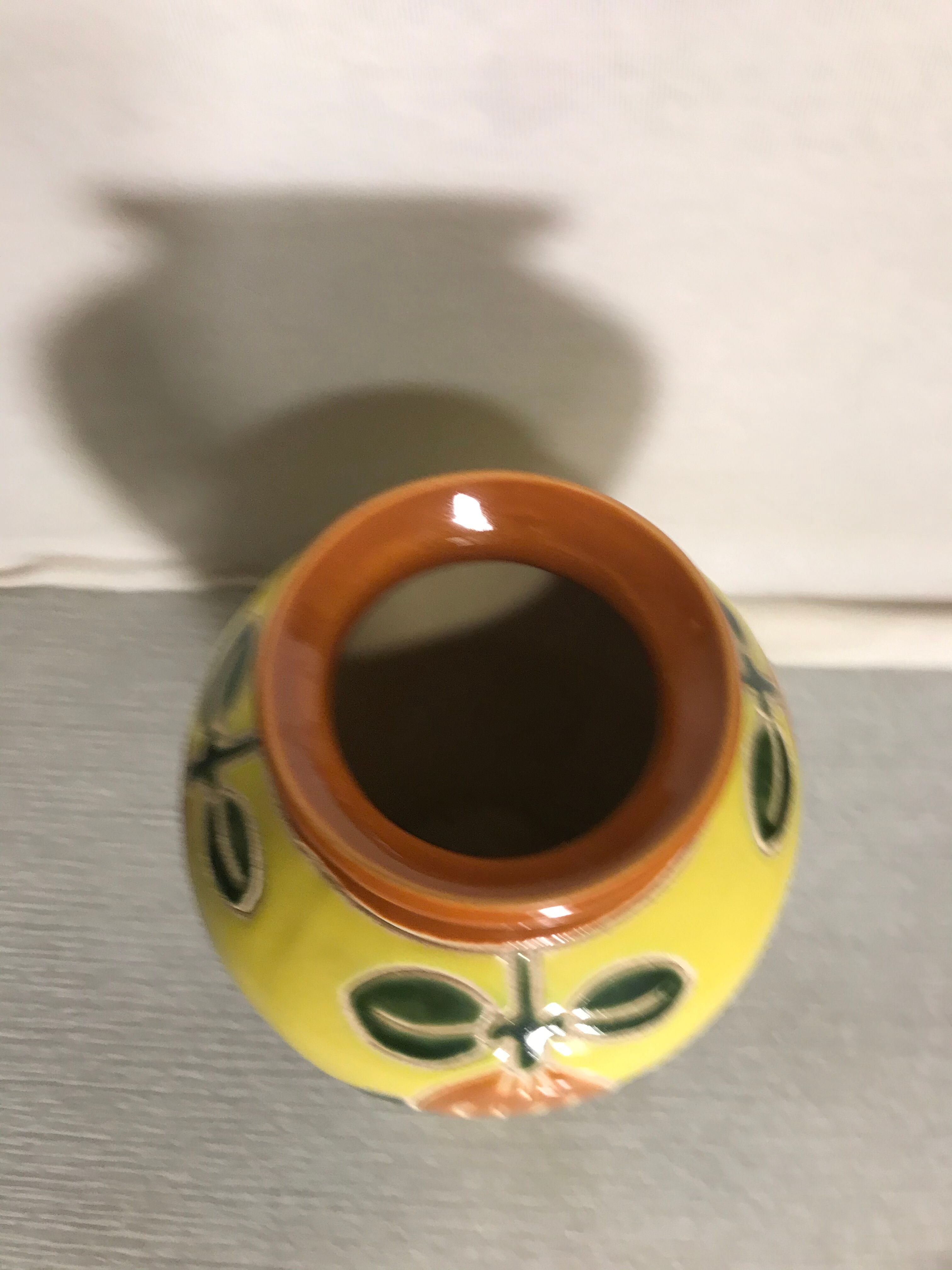 Ancient Ceramic Vase Enamelled Drawing Flowers Years 50 Vintage