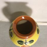 Ancient Ceramic Vase Enamelled Drawing Flowers Years 50 Vintage