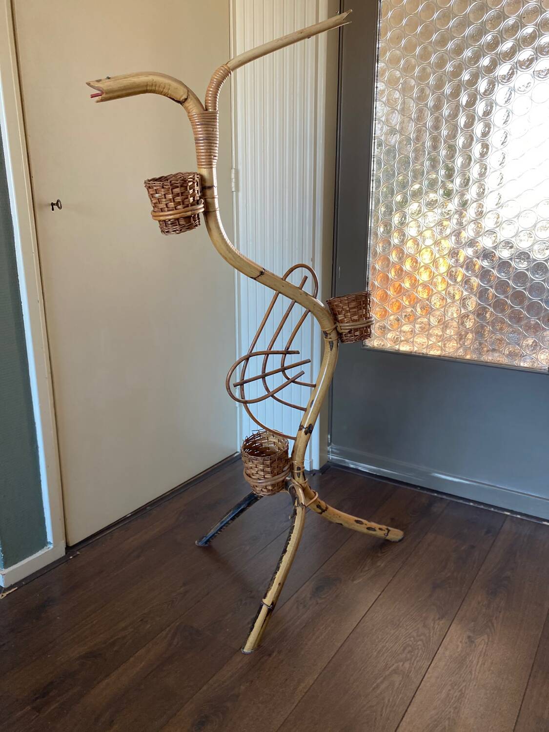 Vintage, Mid-Century, Bamboo and Rattan Flower or Plant Stand by Rohe Noordwolde