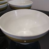 Series of 5 small old earthenware bowls with olive green edging