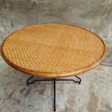 Vintage round table bamboo with iron base 105 cm