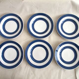 Set de 6 tasses à thé et soucoupe en faïence à rayures bleues