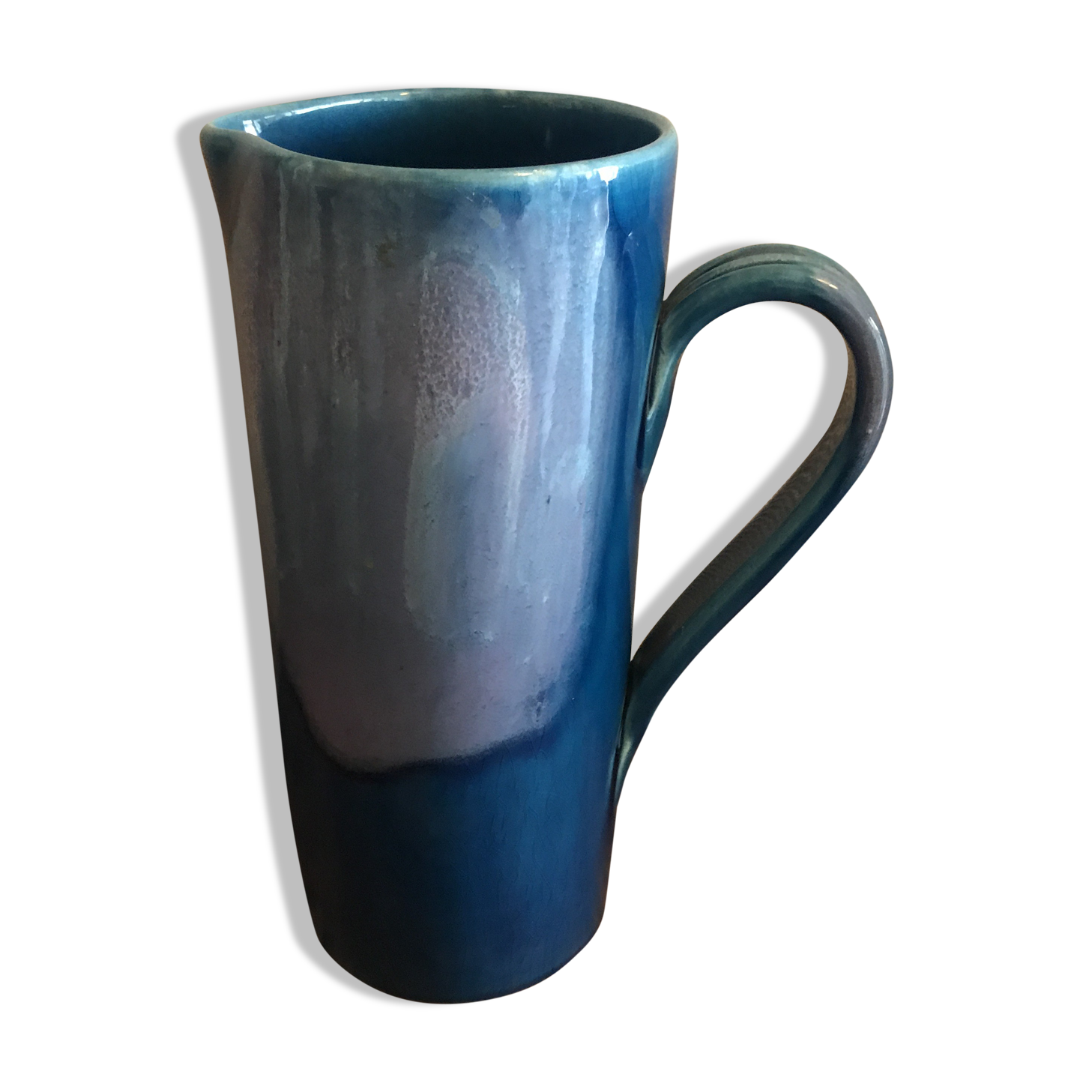 Blue enamelled pitcher Vallauris