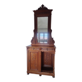 Antique Toilet with Carved Solid Wood Mirror, Late 19th Century, Eclectic
