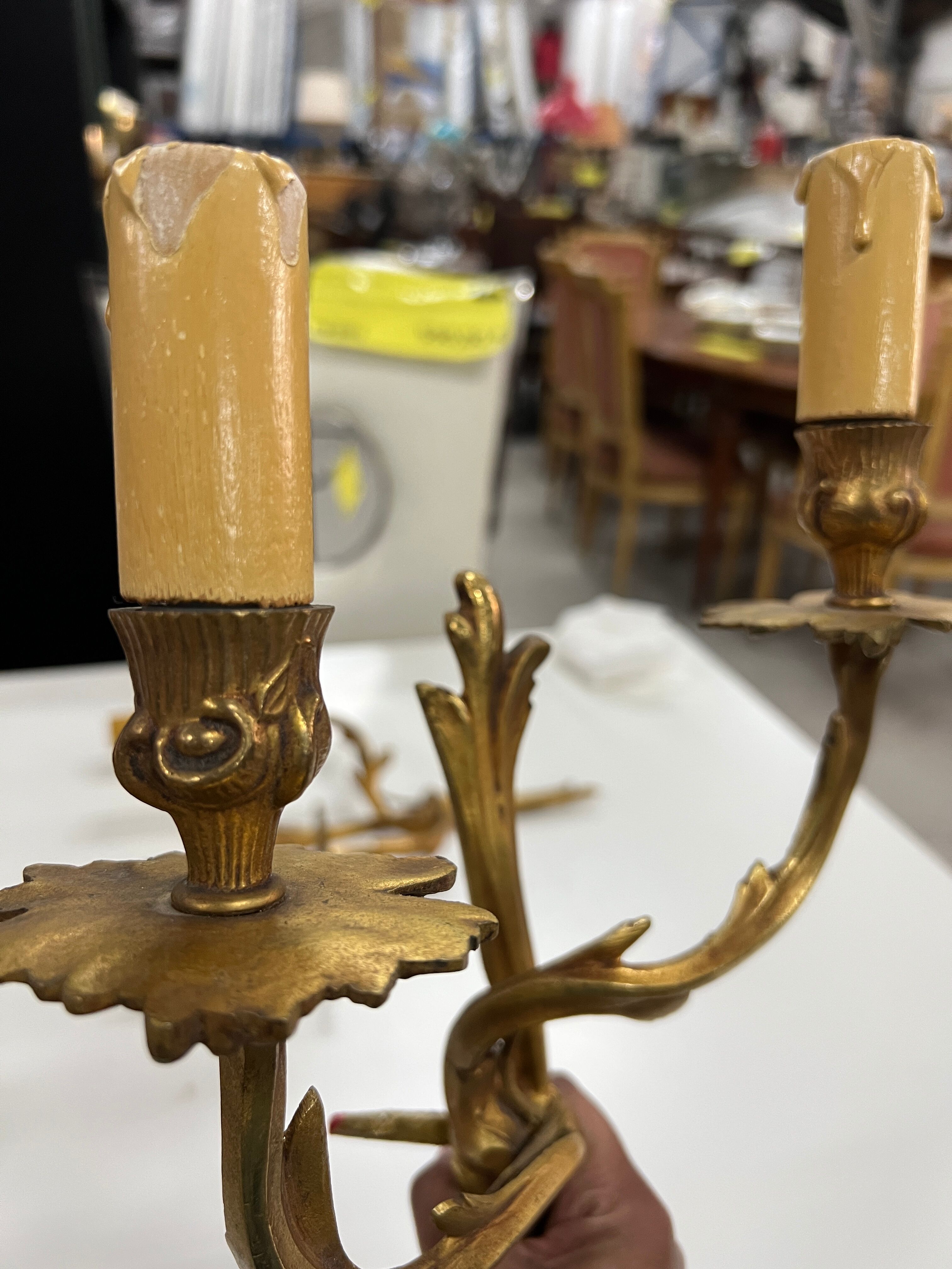Pair of Louis XV wall lamps in gilded bronze