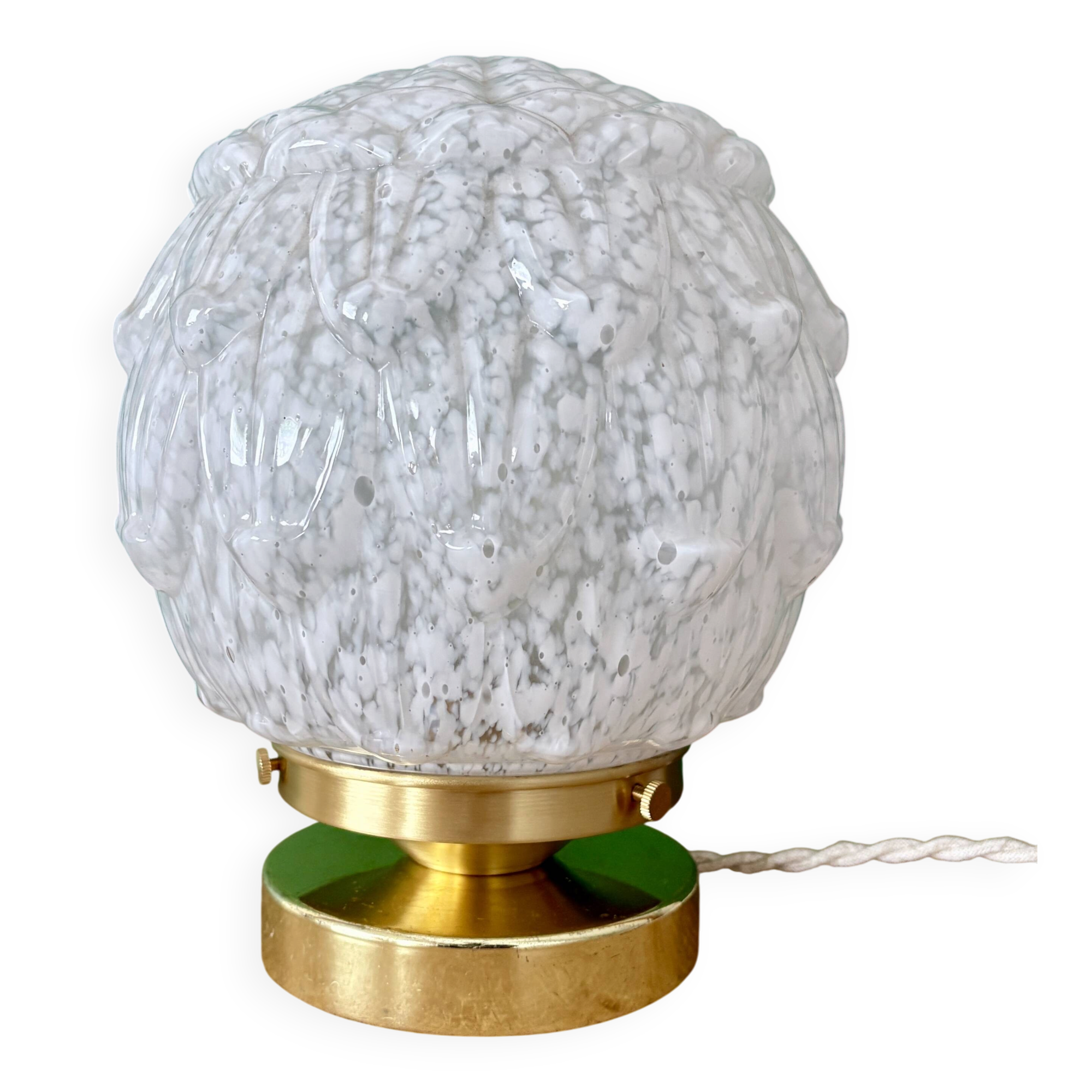 Vintage Art Deco globe table lamp in white Clichy glass
