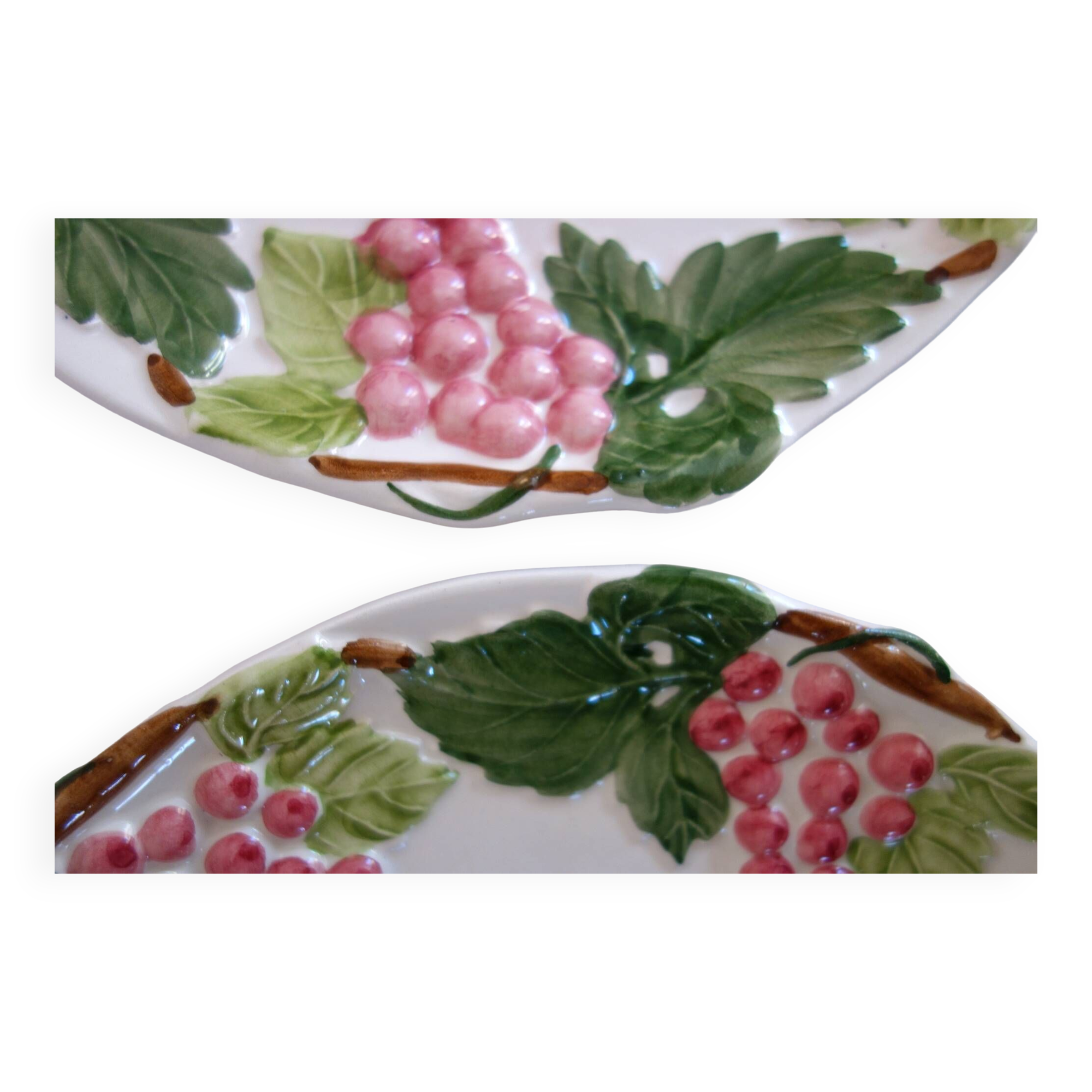 2 vintage barbotine grapes plates signed Francesco Guarino