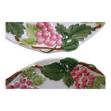 2 assiettes vintage barbotine raisin signées Francesco Guarino