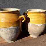Lot de deux pots à confit jaune vernissé, sud ouest de la France