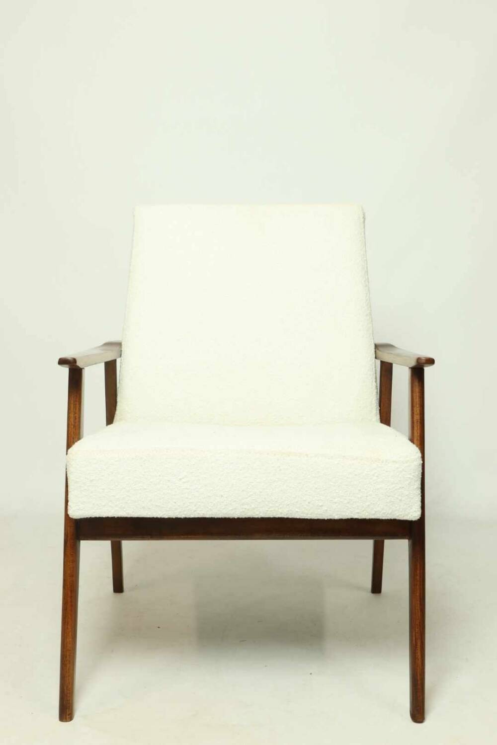 Vintage Armchair Lounge chair White Bouclette Wooden Armchair Mid Century Modern