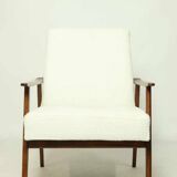 Vintage Armchair Lounge chair White Bouclette Wooden Armchair Mid Century Modern