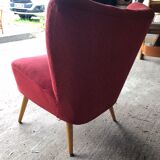 Vintage red cocktail armchair with compass feet