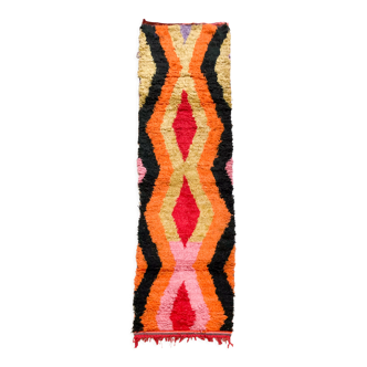 Moroccan Berber carpet Boujaad corridor with colored diamonds 292x82cm