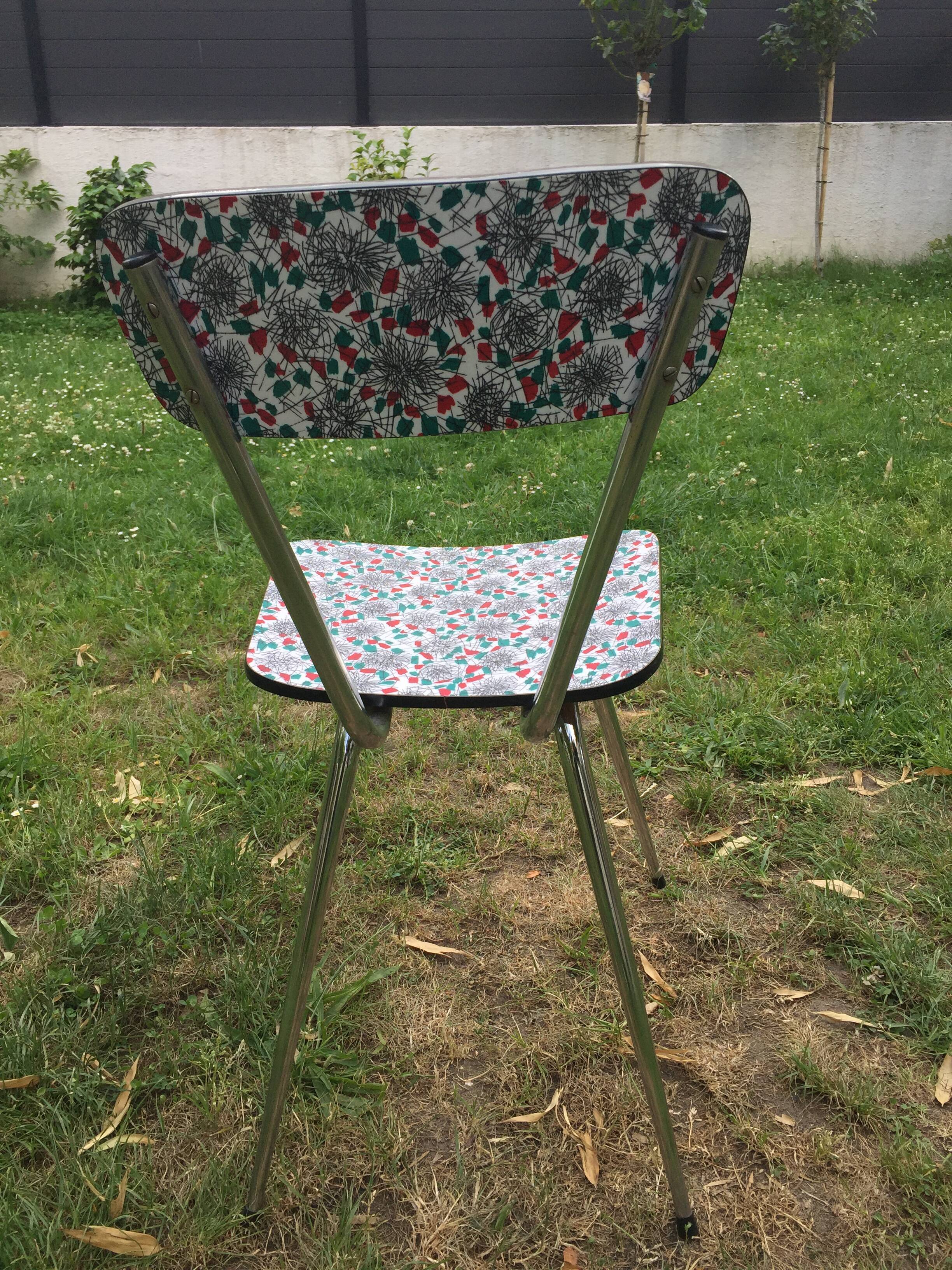 Duo of chairs formica patterns flowers graffiti