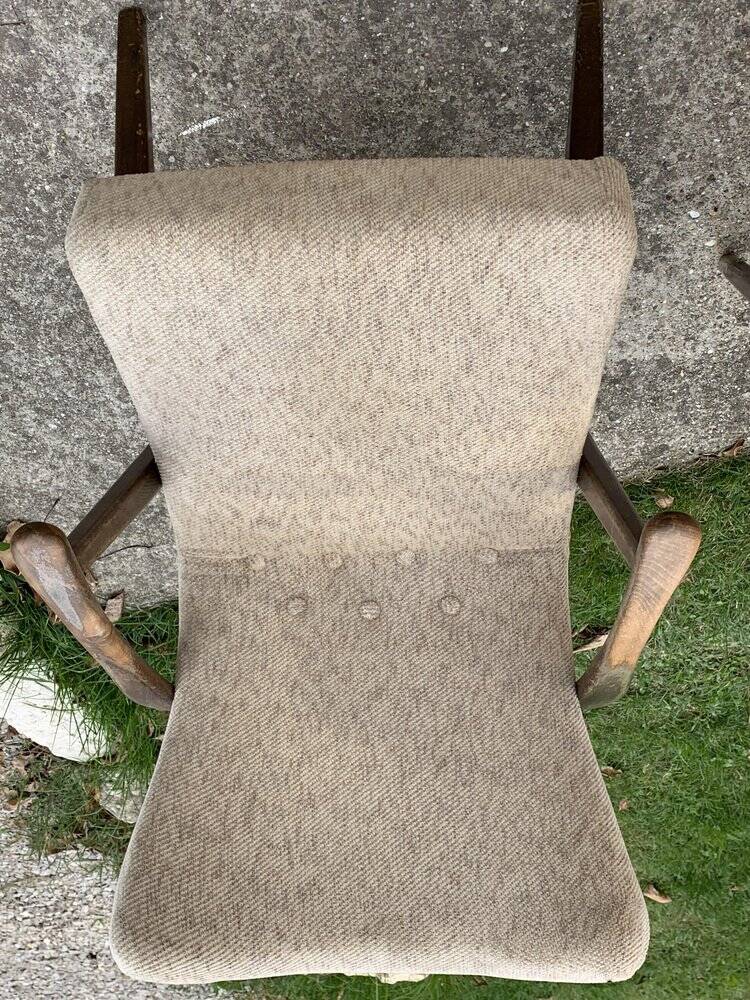 Art Deco set 1940 - 2 bridge chairs and a brown stool, wood and fabric.