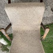 Art Deco set 1940 - 2 bridge chairs and a brown stool, wood and fabric.