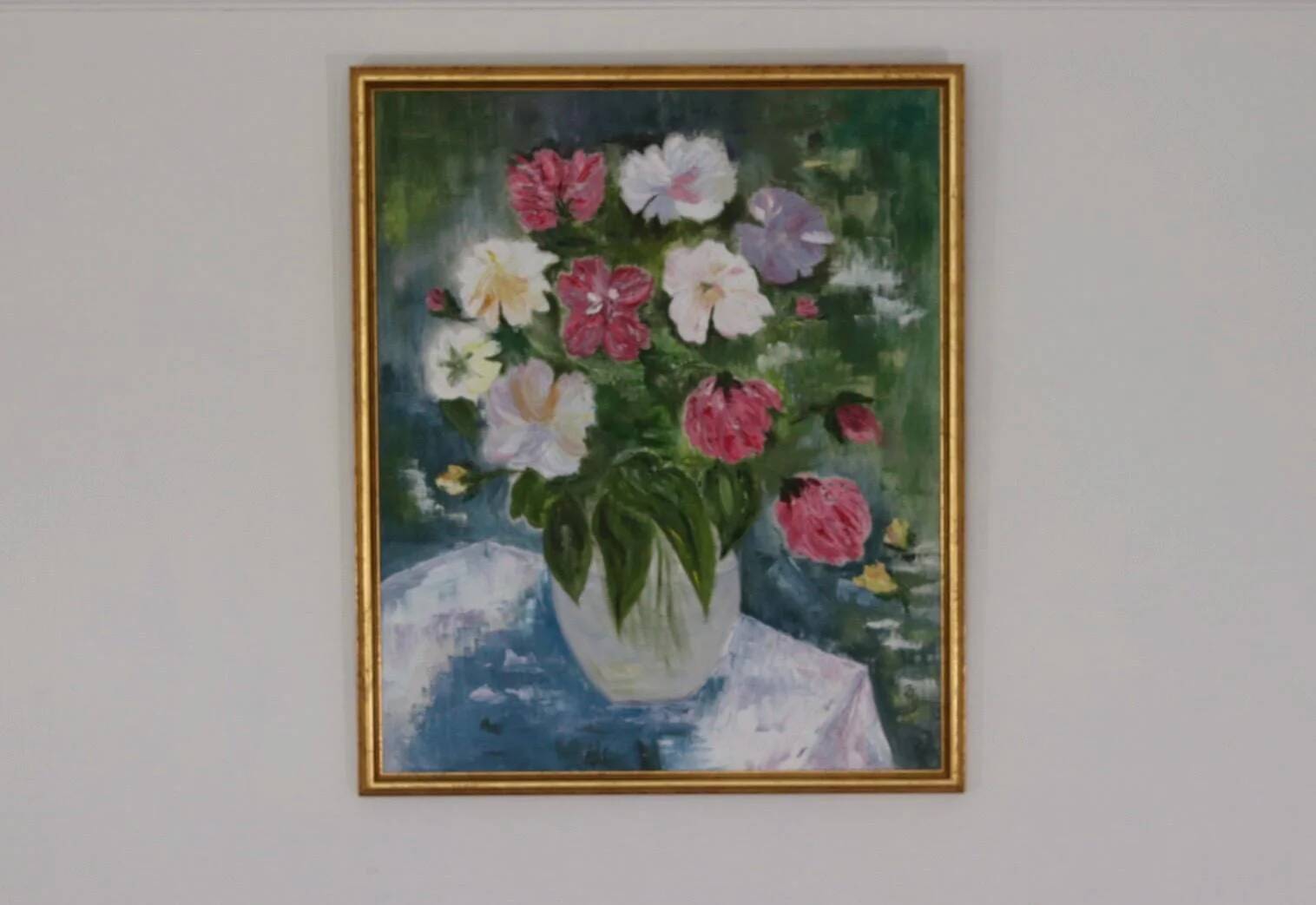 Original Oil on Canvas – “Large Bouquet” by JJ – Signed, Framed 65 × 77 cm
