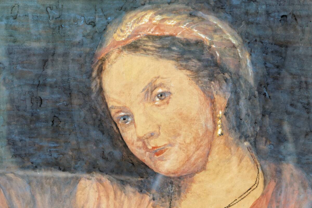 Pastel orientaliste, femme au turban, signé Wolff