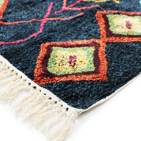 Berber carpet 190 x 290 cm blue colorful patterns