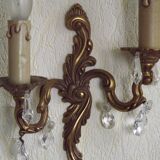 Pair of French Vintage Double Acanthus Leaf Bronze & Crystal Wall Lights 51