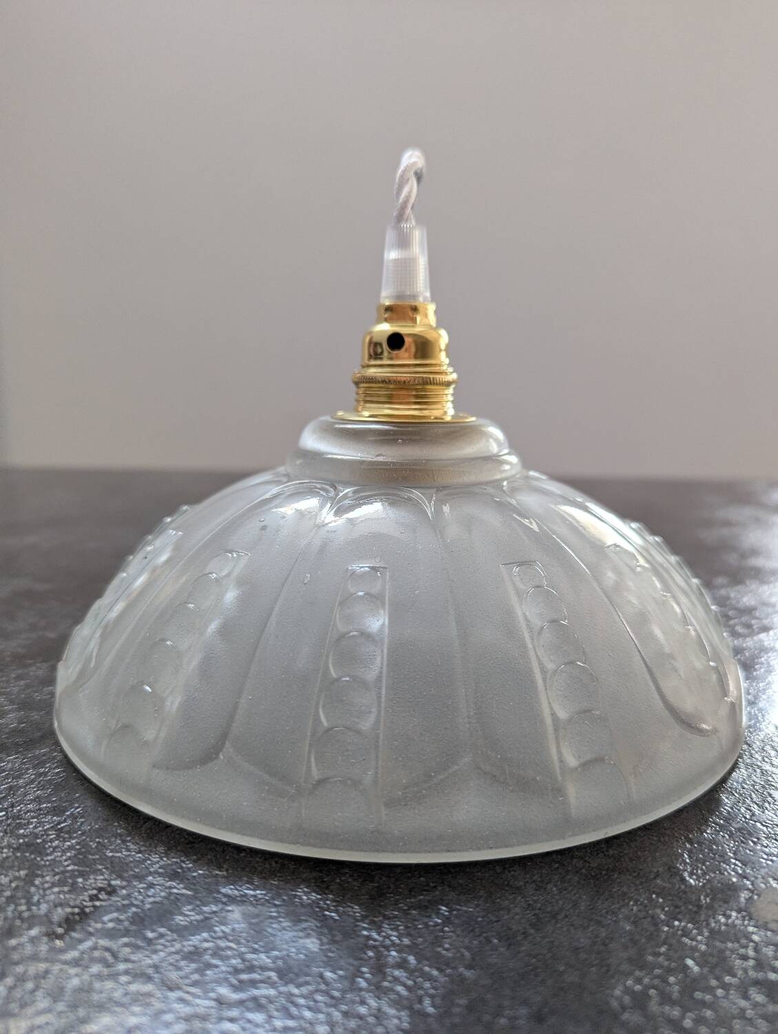 Antique opalescent pressed glass cup pendant lamp, art deco portable lamp