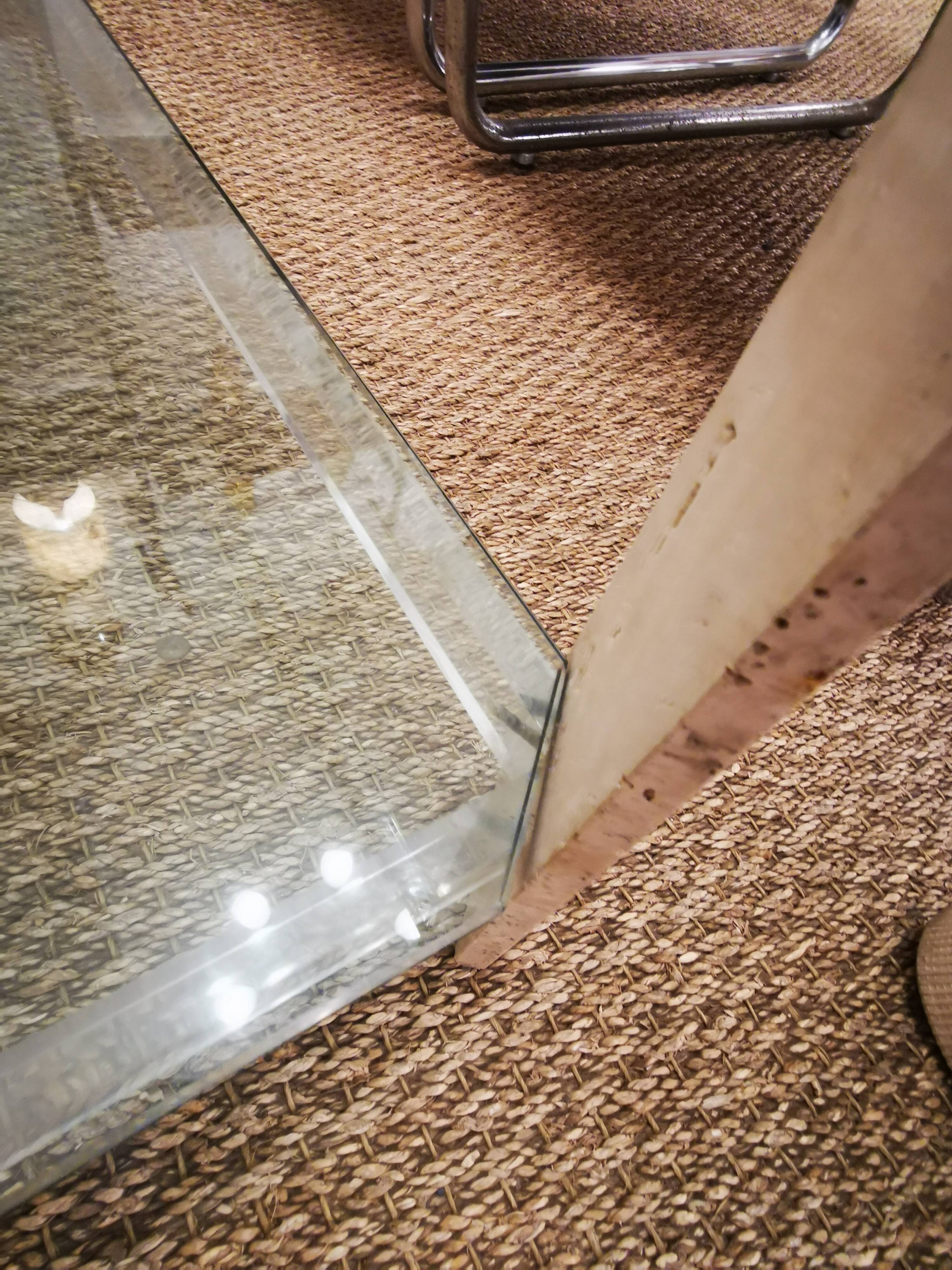 Italian travertine, perspex and glass coffee table, circa 1970